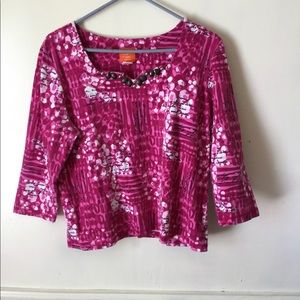 PXL Hearts of Palm Pink ls top w beaded neck